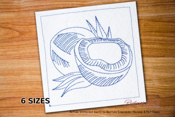 Coconut with Half and Leaves Redwork Review for Seasonal Embroidery