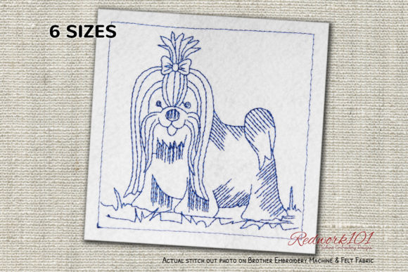 Shih Tzu Dog Redwork for Seasonal Embroidery Projects